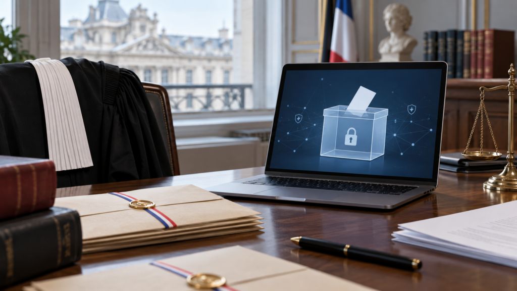 Ordinateur avec urne électronique sécurisée dans un bureau judiciaire