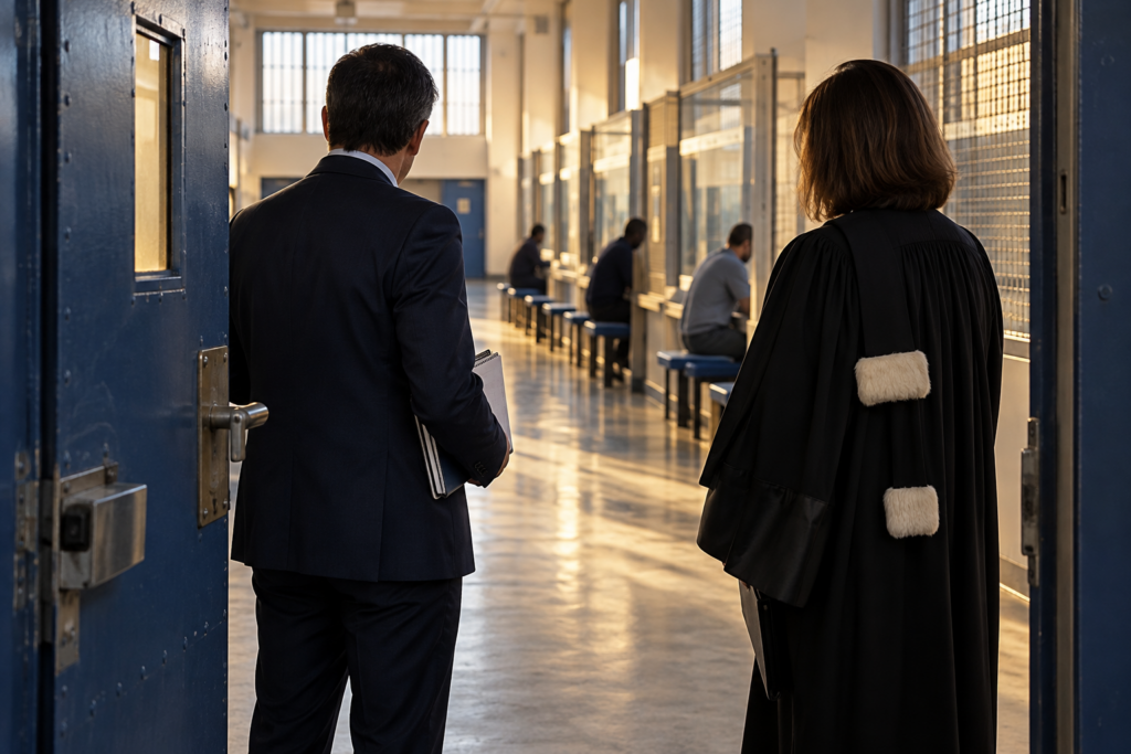 Parlementaire et avocate visitant un lieu de privation de liberté